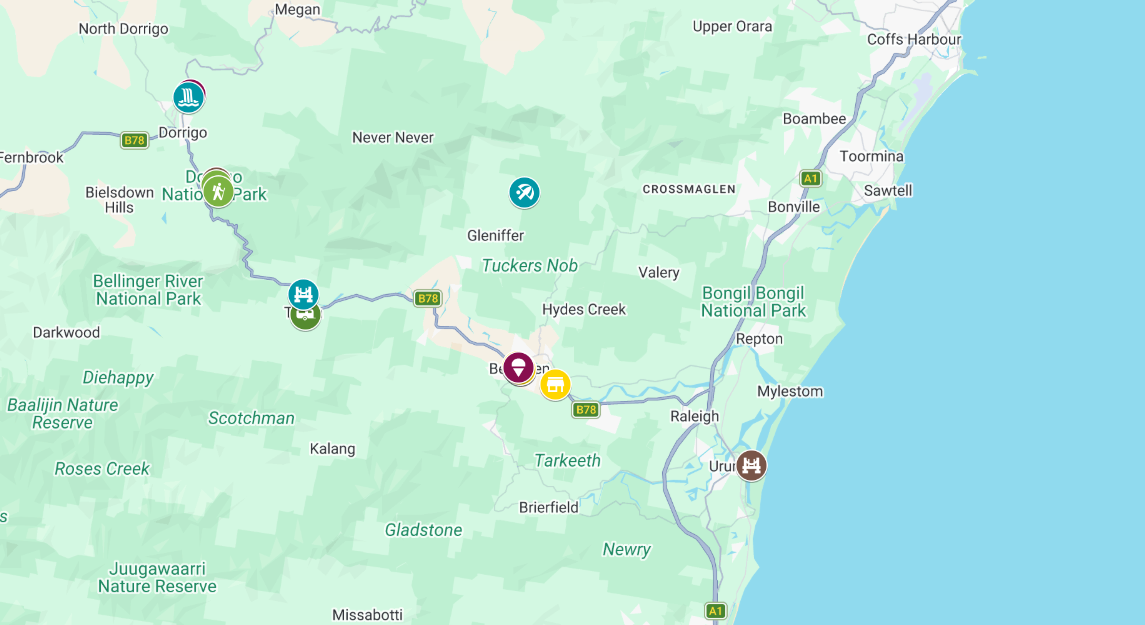 jana meerman waterfall way bellingen nsw route map